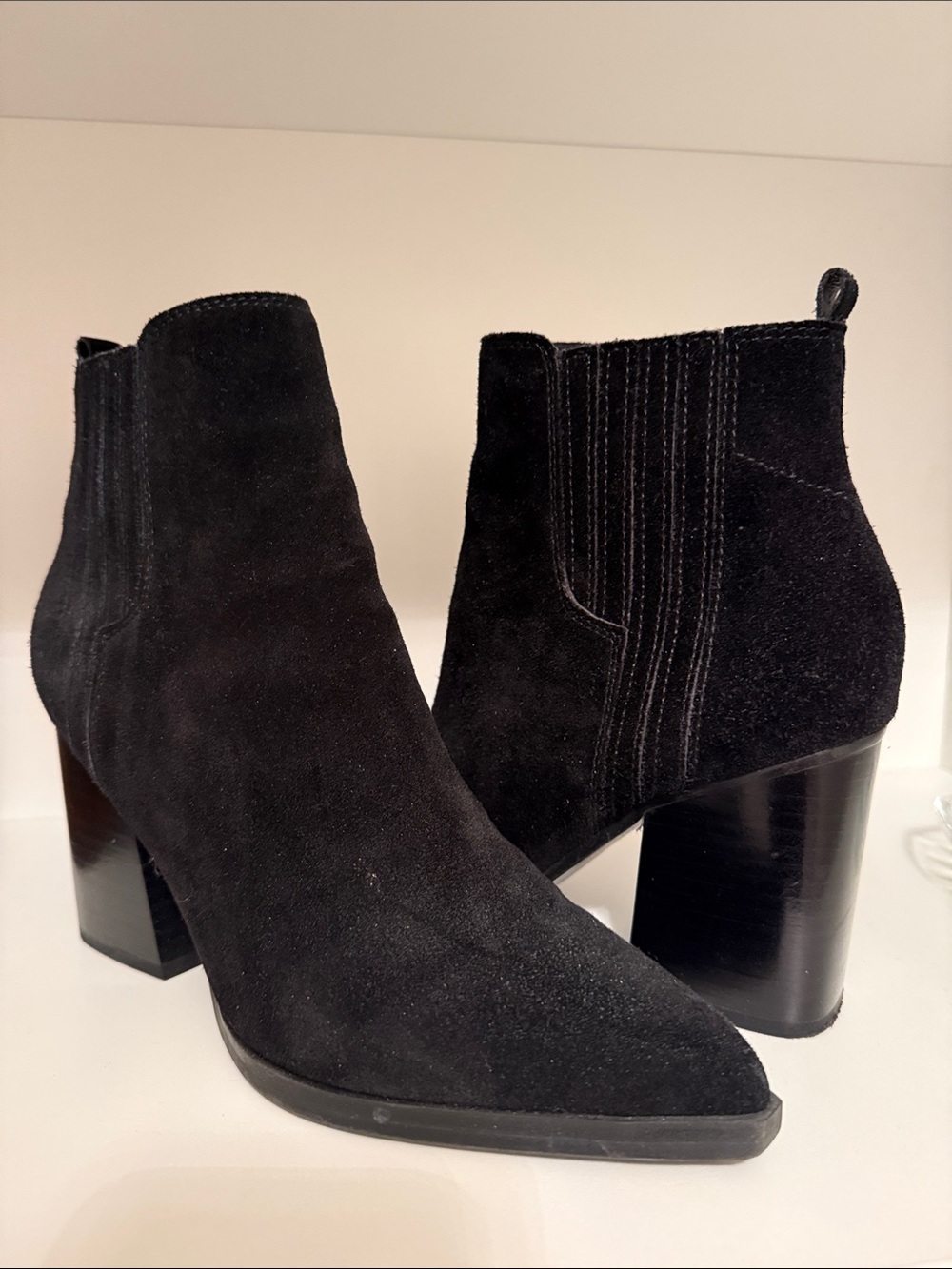 Marc Fisher Black Suede Pointed Toe Ankle Booties